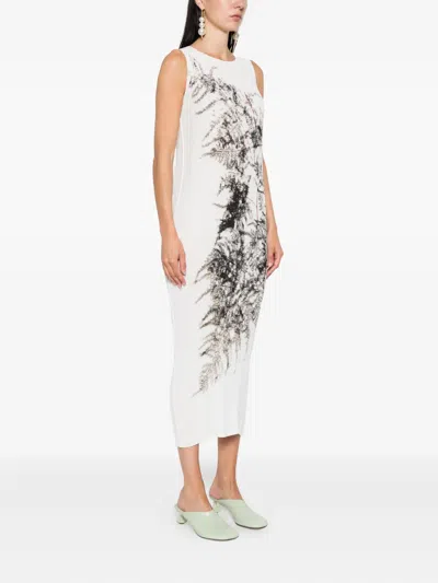 Issey Miyake Pressed Flora Midi Dress In White