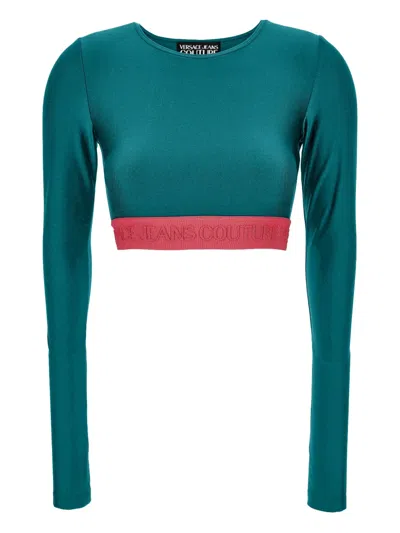 Versace Jeans Couture Logo-band Longsleeves T-shirt In Green