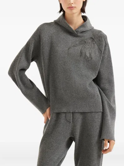 Brunello Cucinelli Cashmere English Rib Sweater In Gray