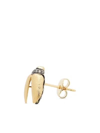 Bibi Van Der Velden 18k Yellow Gold Mini Scarab Diamond And Tsavorite Earrings In Gold