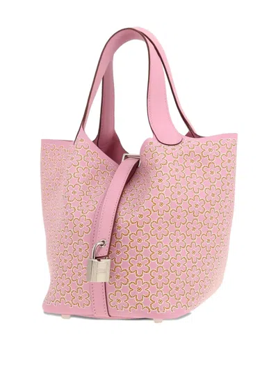 Pre-owned Hermes Picotin 18 Lucky Daisy Tote Bag In Pink