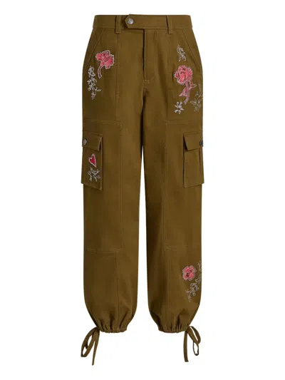 Cinq À Sept Desert Rose Zola Embrodiered Cargo Pants In Green