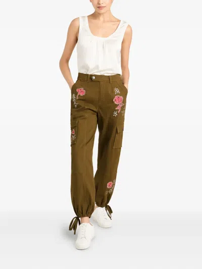 Cinq À Sept Desert Rose Zola Embrodiered Cargo Pants In Green