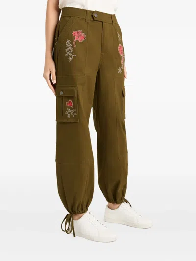 Cinq À Sept Desert Rose Zola Embrodiered Cargo Pants In Green