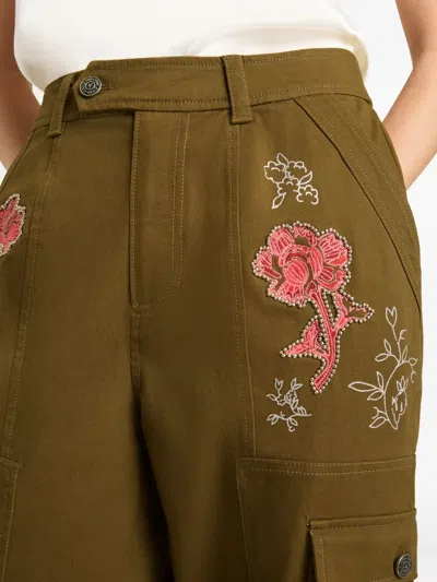 Cinq À Sept Desert Rose Zola Embrodiered Cargo Pants In Green
