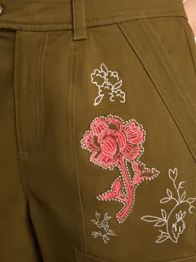 Cinq À Sept Desert Rose Zola Embrodiered Cargo Pants In Green