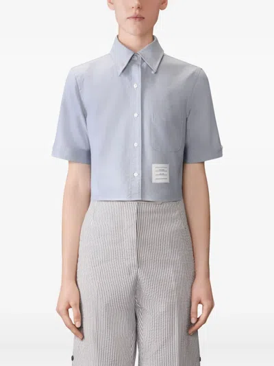 Thom Browne Oxford Short Sleeve Cropped Shirt In Blue