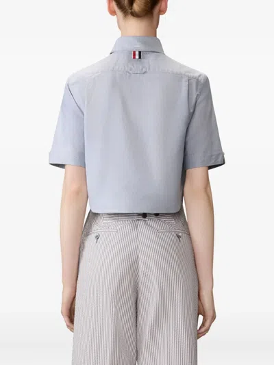 Thom Browne Oxford Short Sleeve Cropped Shirt In Blue