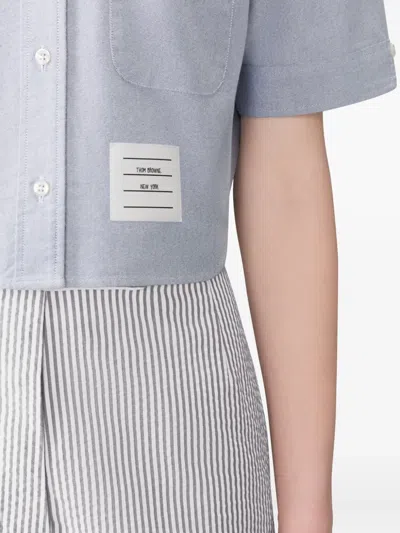 Thom Browne Oxford Short Sleeve Cropped Shirt In Blue