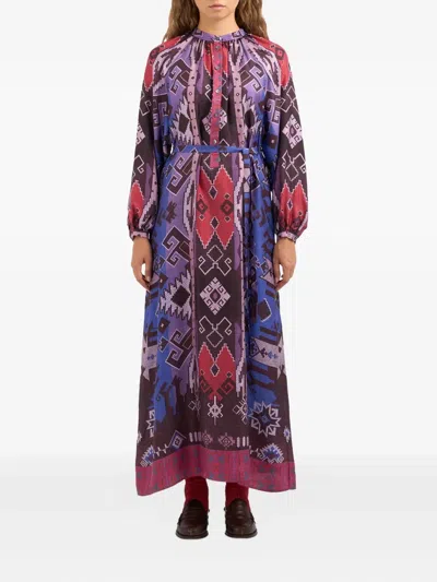 Pierre-louis Mascia Aloe Geometric-print Belted Maxi Dress In Blue