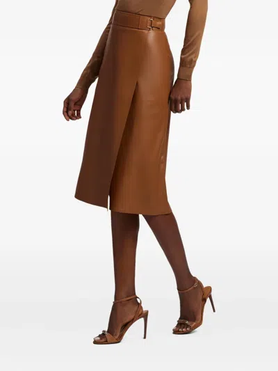 Ralph Lauren Jackeline Leather Midi Wrap Skirt In Multi