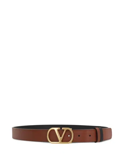 Valentino Vlogo Leather Belt In Brown