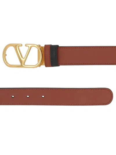 Valentino Vlogo Leather Belt In Brown