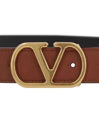 Valentino Vlogo Leather Belt In Brown
