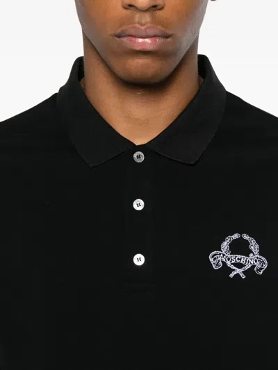 Moschino Logo-embroidered Polo Shirt In Black