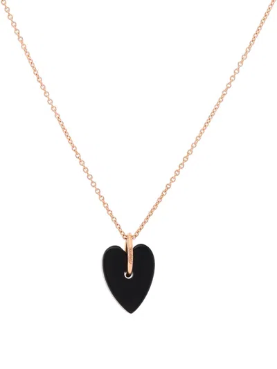 Ginette Ny 18k Rose Gold Angèle Mini Onyx Heart Necklace In Gold