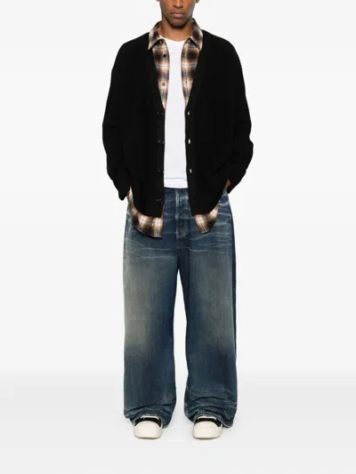Juunj Button-front Plaid-layered Cardigan In Black