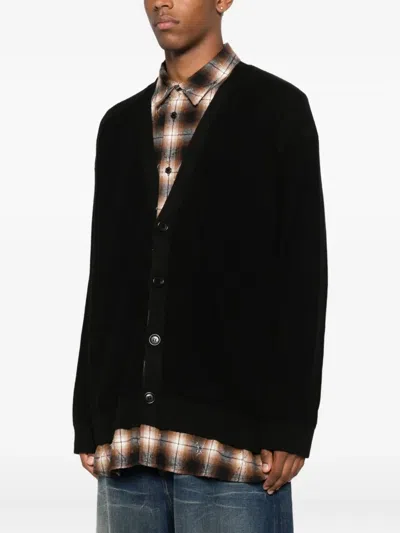 Juunj Button-front Plaid-layered Cardigan In Black
