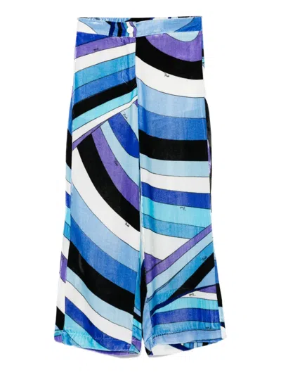 Pucci Junior Abstract-print Velvet Trousers In Blue