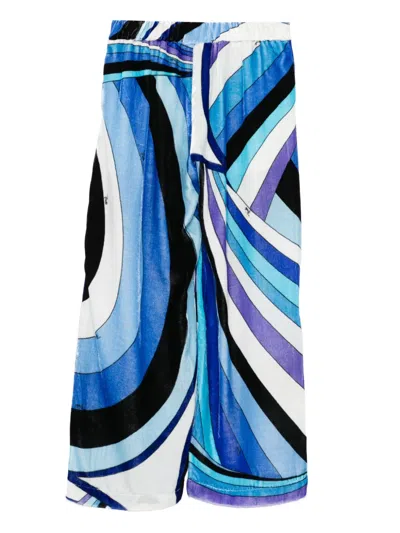 Pucci Junior Abstract-print Velvet Trousers In Blue