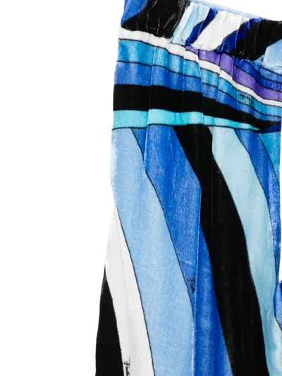 Pucci Junior Abstract-print Velvet Trousers In Blue