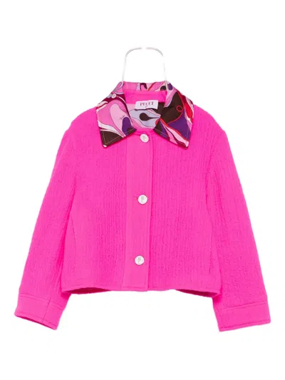 Pucci Junior Contrast-collar Jacket In Pink