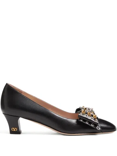 Valentino Garavani Bowow Pump In Kidskin With Studs 45mm Woman Black 40