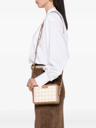 Aspinal Of London Houndstooth Raffia Cross Body Bag
