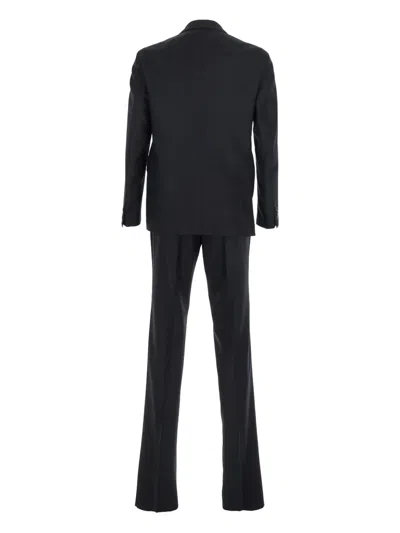 Tagliatore Black Single-breasted Suit With Notched Revers In Wool Man In Black