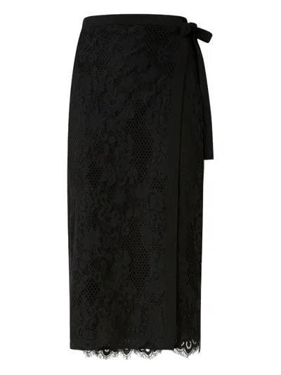 Pinko Midi Skirt With Delicate Lace Overlay In Black