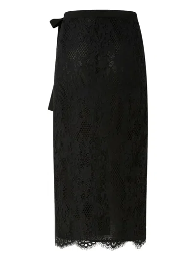 Pinko Midi Skirt With Delicate Lace Overlay In Black