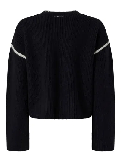 Pinko Round-neck Sweater With Bejewelled Embroidery In Black