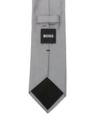 Hugo Boss Patterned Silk-blend Tie In Gray