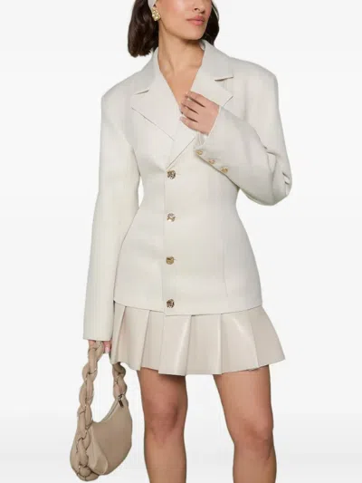 Manière De Voir Nicole Pleated Leather-panelled Blazer Mini Dress