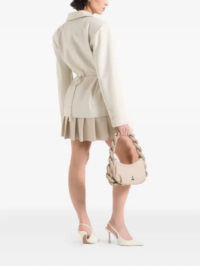 Manière De Voir Nicole Pleated Leather-panelled Blazer Mini Dress