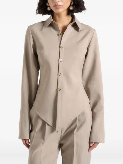 Manière De Voir Sonia Angled-hem Tailored Shirt In Brown
