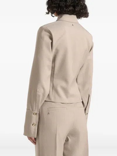 Manière De Voir Sonia Angled-hem Tailored Shirt In Brown