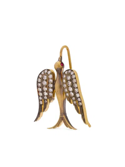 Sylva & Cie 18k Yellow Gold Small Swallow Diamond And Ruby Earring In Gold