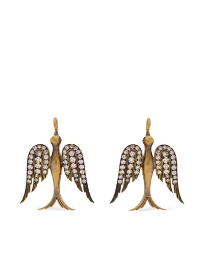 Sylva & Cie 18k Yellow Gold Small Swallow Diamond And Ruby Earring In Gold