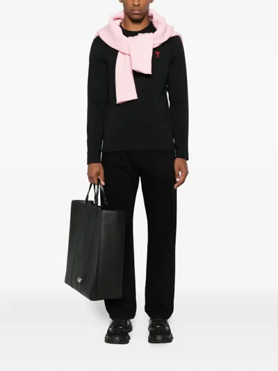 Ami Alexandre Mattiussi Ami Paris Men Black Crewneck Sweater With Adc Embroidery On The Front In Wool Blend Man In Multi