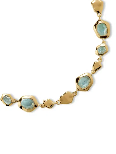 Monica Vinader Gold Odyssey Gemstone Pebbled Chain Bracelet Aquamarine In Gold