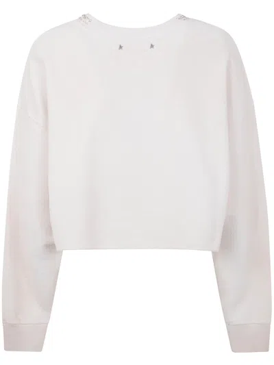 Golden Goose Crystals Cropped Sweatshirt In Neutral