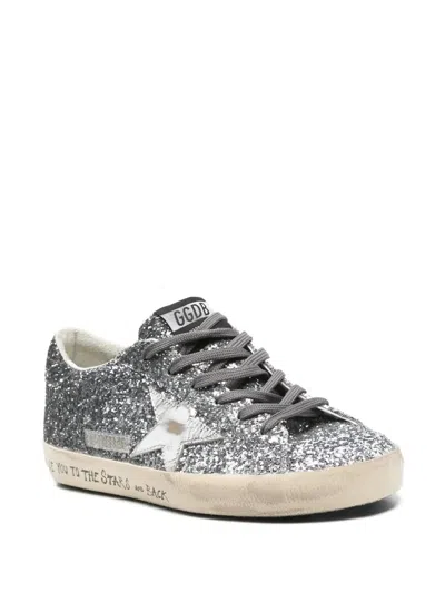 Golden Goose Super-star Classic With List Glitter Upper Toe Tongue And Heel Laminated Star Sneakers Grey In Silver