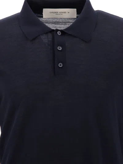 Golden Goose Long-sleeve Knit Polo Shirt In Blue