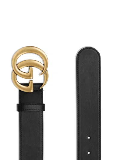 Gucci Leather Adjustable Belt Gold-tone Buckle In Black