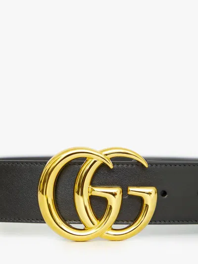 Gucci Leather Adjustable Belt Gold-tone Buckle In Black