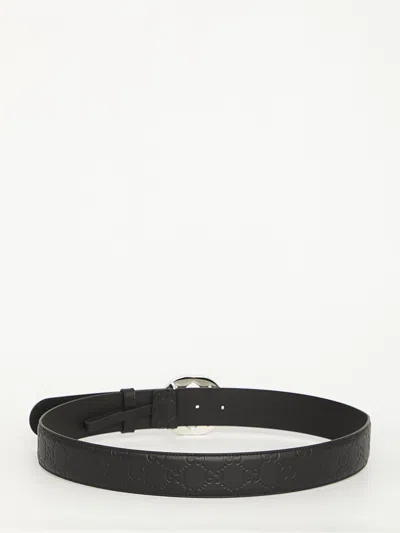 Gucci Gg Embossed Leather Belt In Black