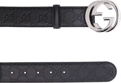 Gucci Gg Embossed Leather Belt In Black