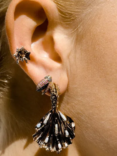 Bibi Van Der Velden 18k Yellow Gold Mini Scarab Diamond And Sapphire Earrings In Gold