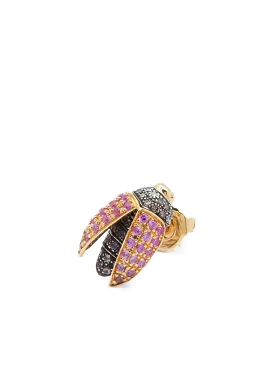 Bibi Van Der Velden 18k Yellow Gold Mini Scarab Diamond And Sapphire Earrings In Gold